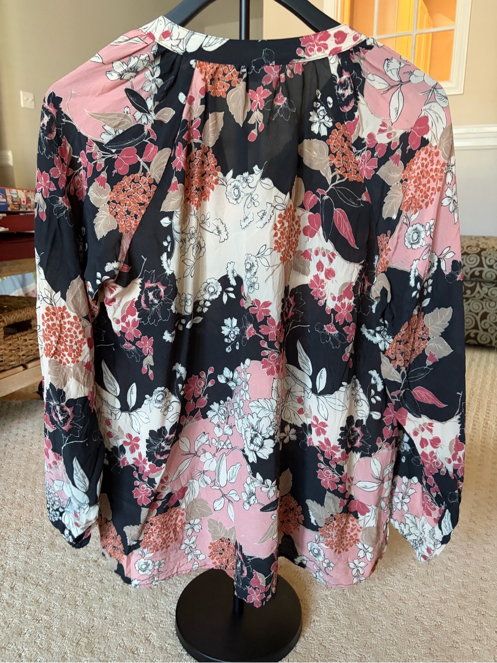 Spartina 449 Black, Pink & Cream Floral Button-Front Blouse - Picture 2 of 2